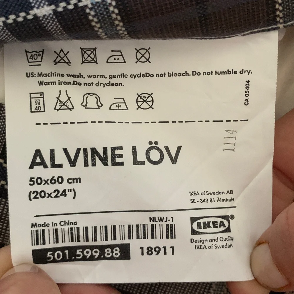 Ikea Alvine‎ lov set of two pillows floral embroidered plaid accent home decor